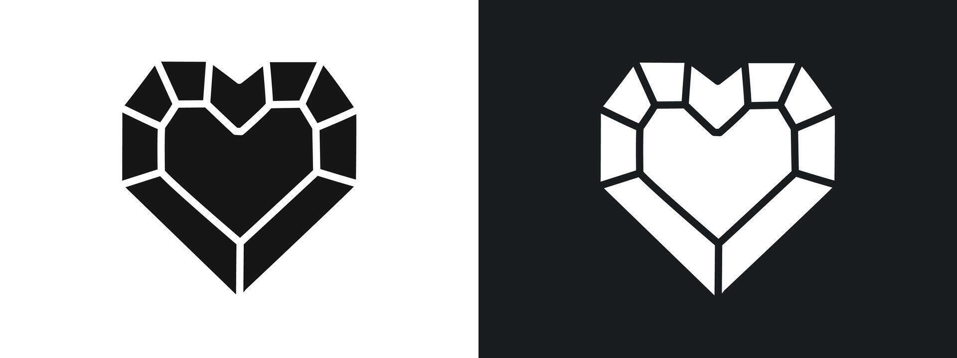 Heart shaped diamond icon linear graphics set in black vector