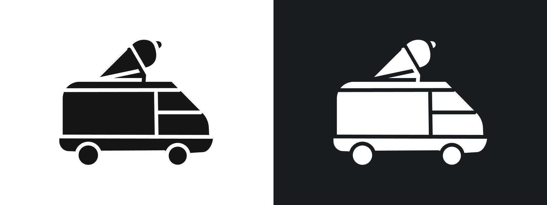 Ice cream van icon linear graphics set in black vector