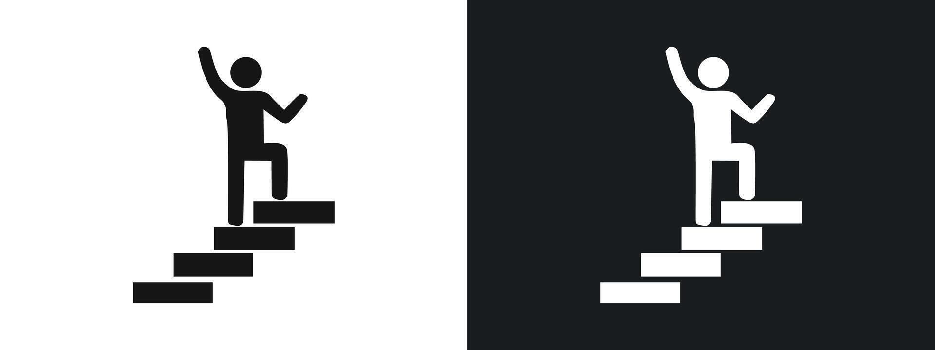 man on stairs icon linear graphics set in black vector