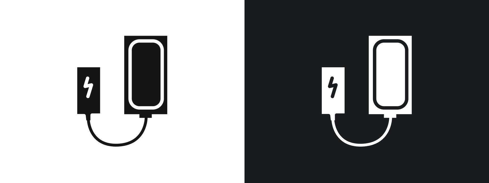 Mobile Charging with Power Bank Icon linear graphics set in black vector