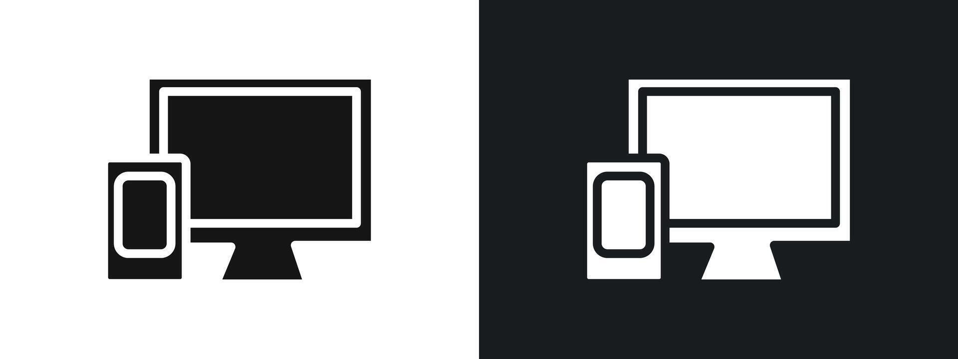 Responsive Design icon linear graphics set in black vector