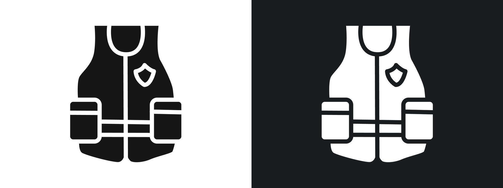 Reflective Police Vest icon linear graphics set in black vector