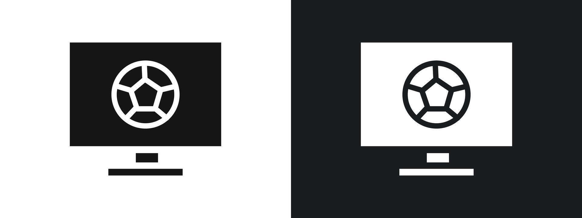 Soccer Live Match On TV icon linear graphics set in black vector