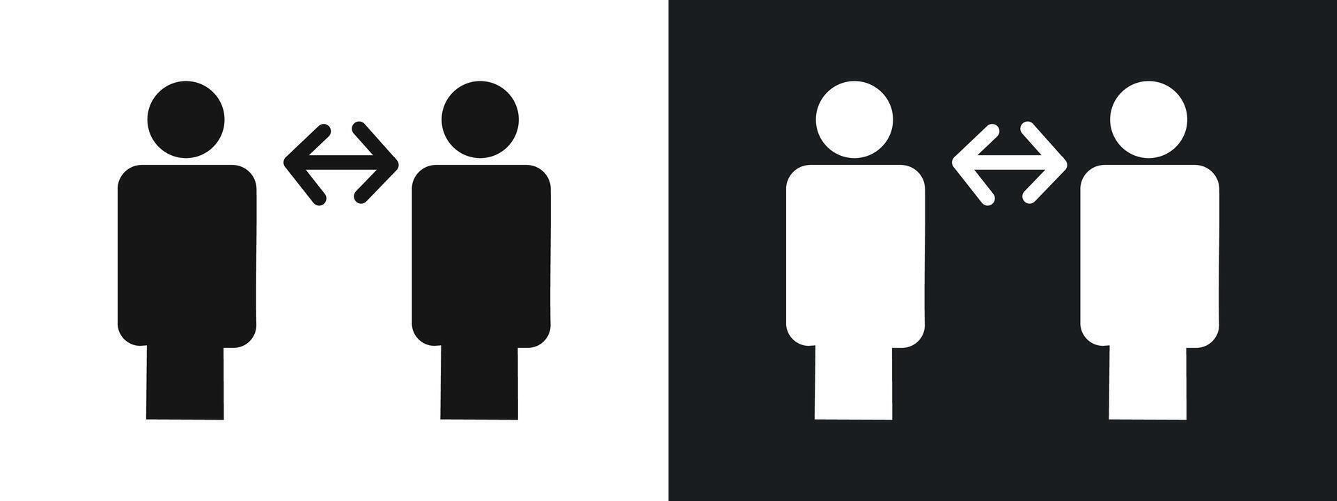 Social distancing icon linear graphics set in black vector