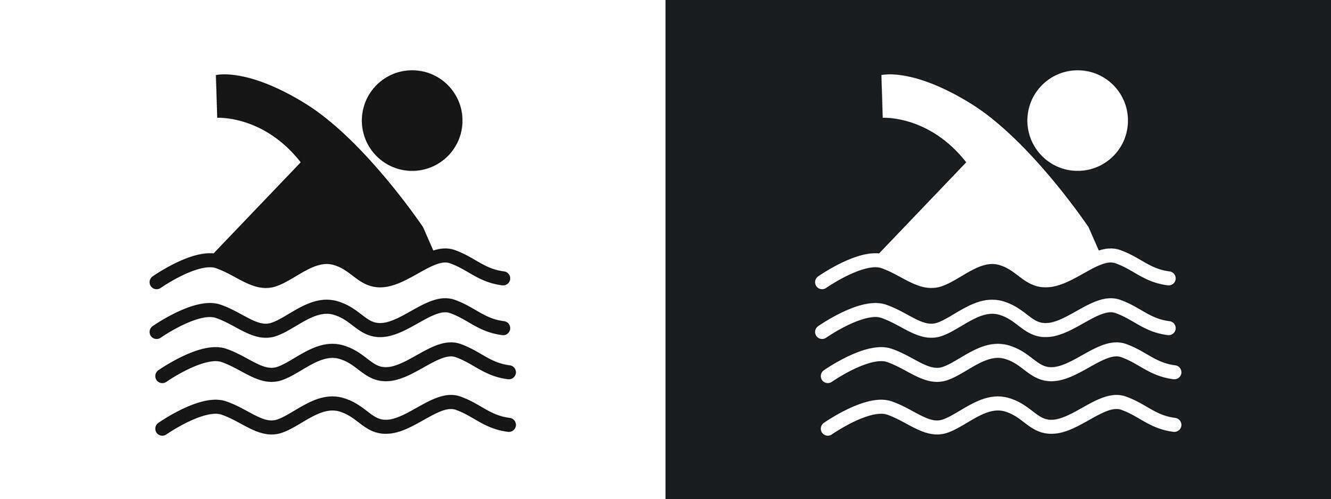 Swimming Pool icon linear graphics set in black vector