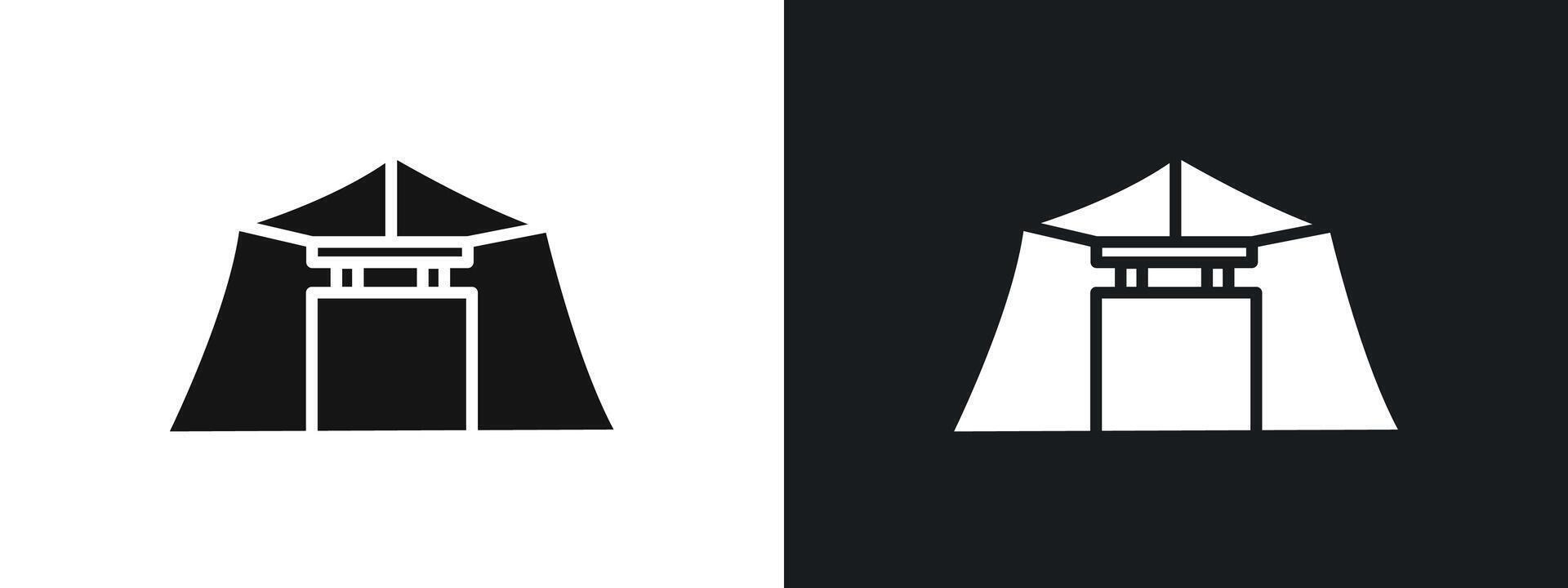 Tent icon linear graphics set in black vector