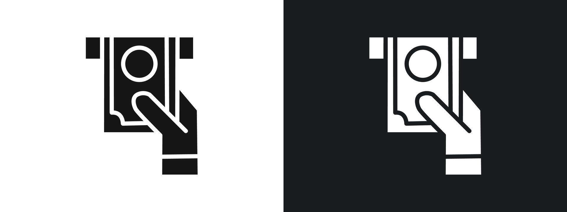Withdraw Money in ATM icon linear graphics set in black vector