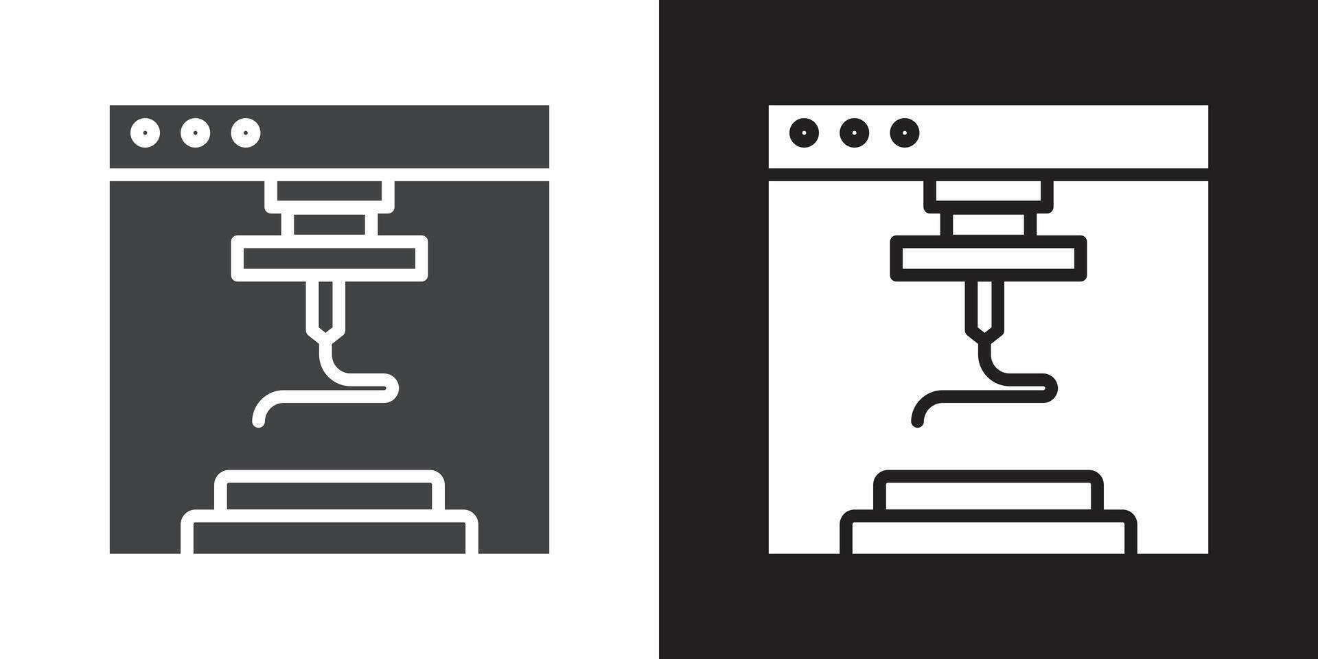 3d printer icon Flat set in black and white color vector