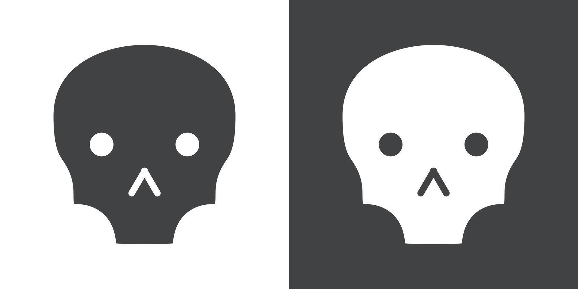 Evil skull icon Flat set in black and white color vector