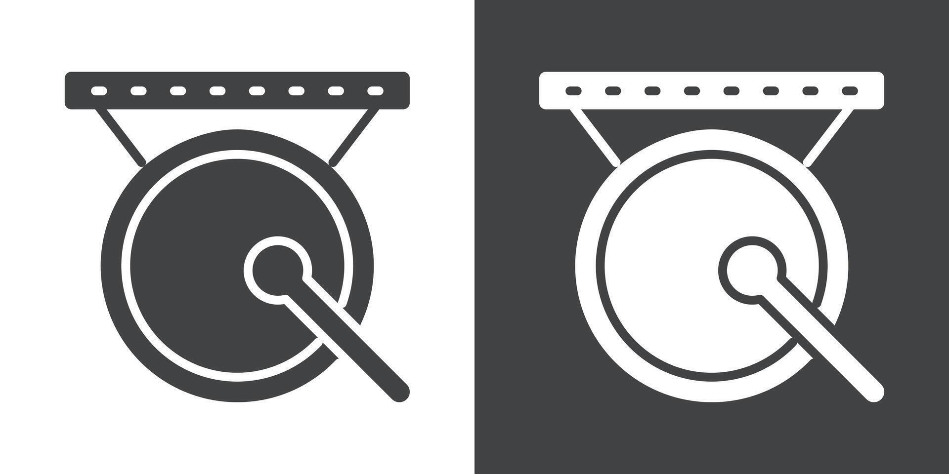 gong icon Flat set in black and white color vector