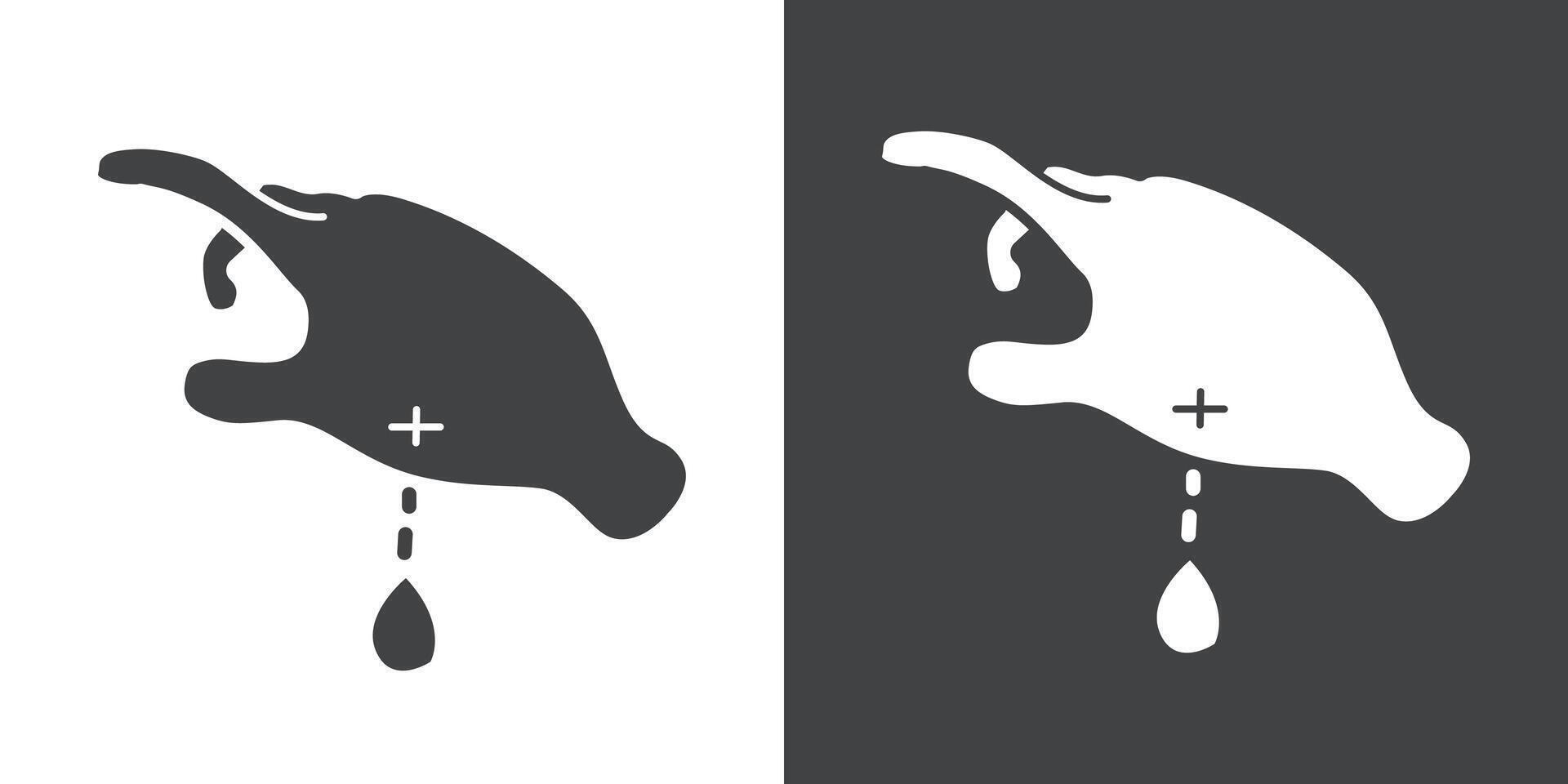 Hand with blood drop icon Flat set in black and white color vector
