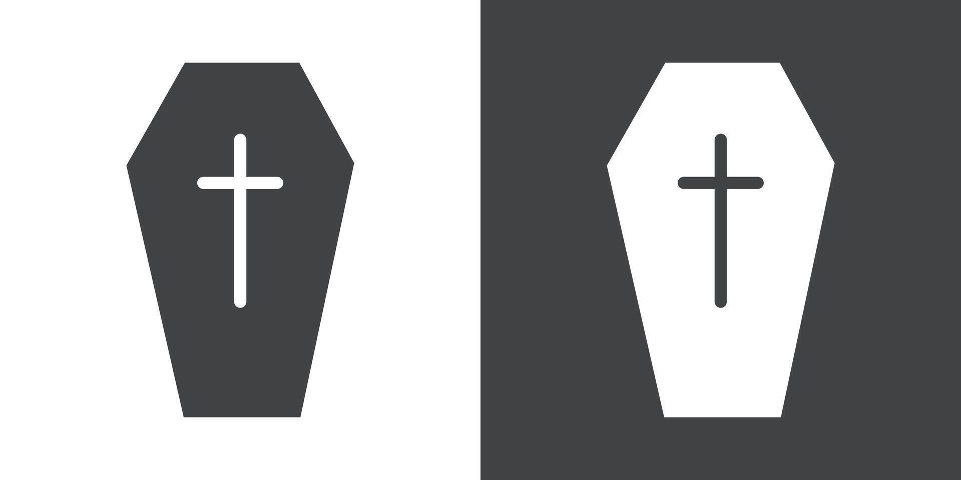 Halloween coffin icon Flat set in black and white color vector