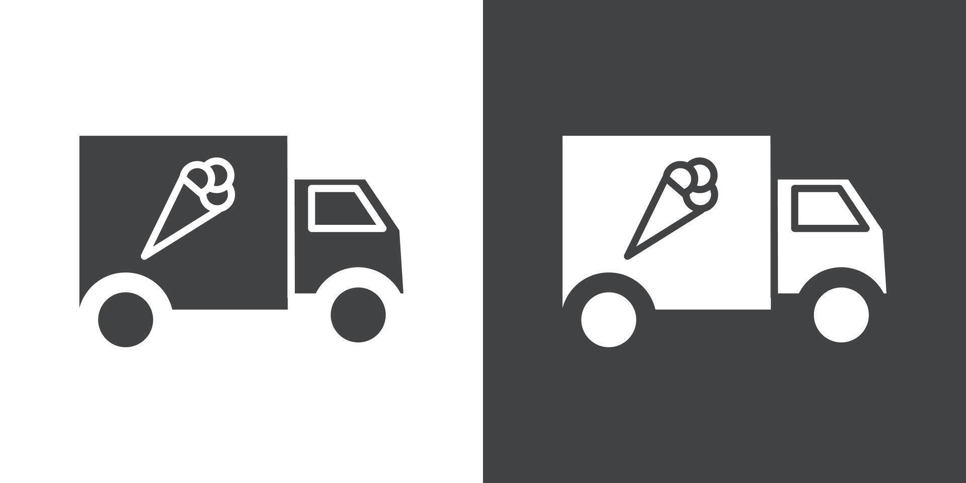 Ice cream van icon Flat set in black and white color vector