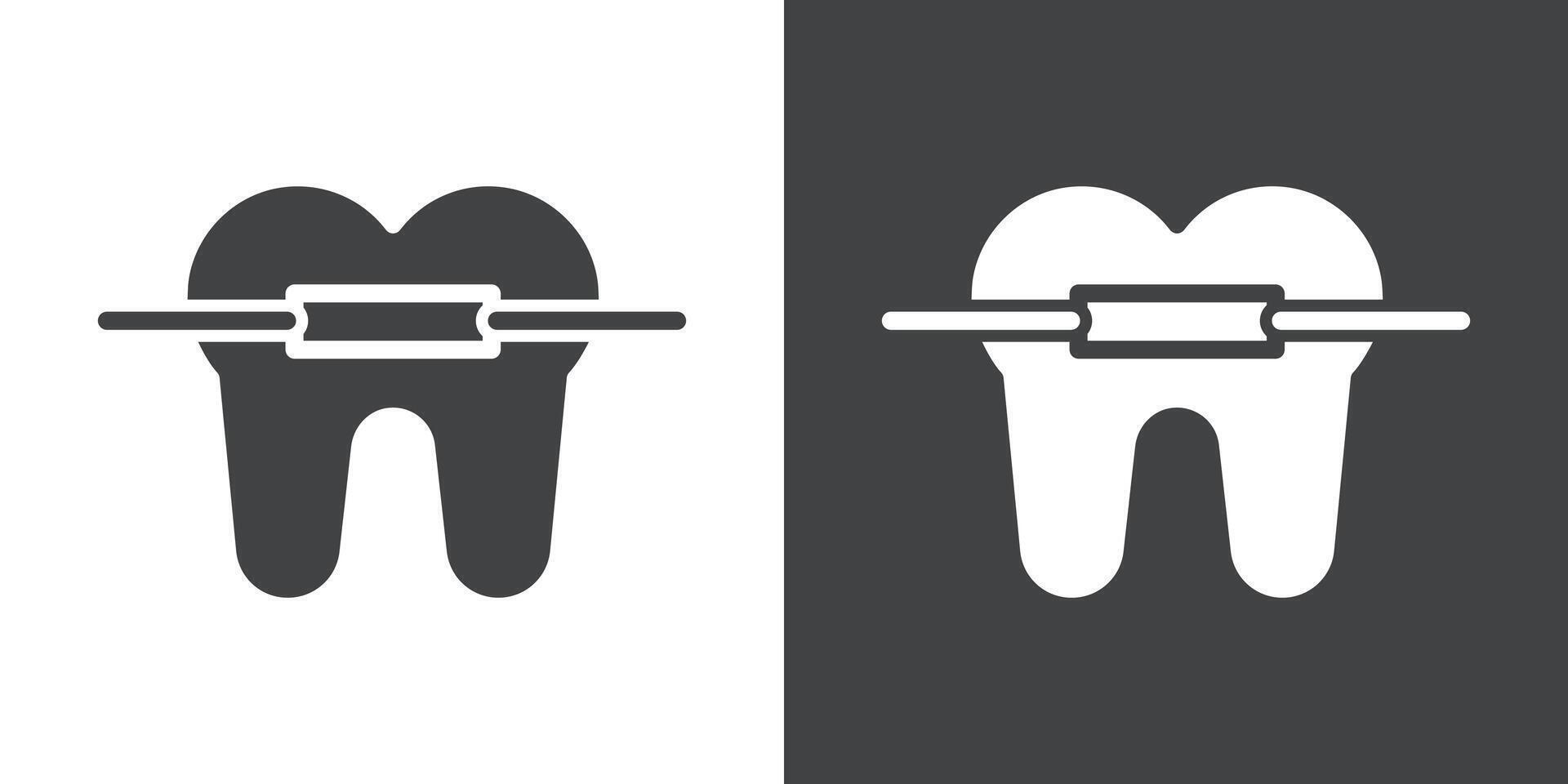 lingual braces icon Flat set in black and white color vector