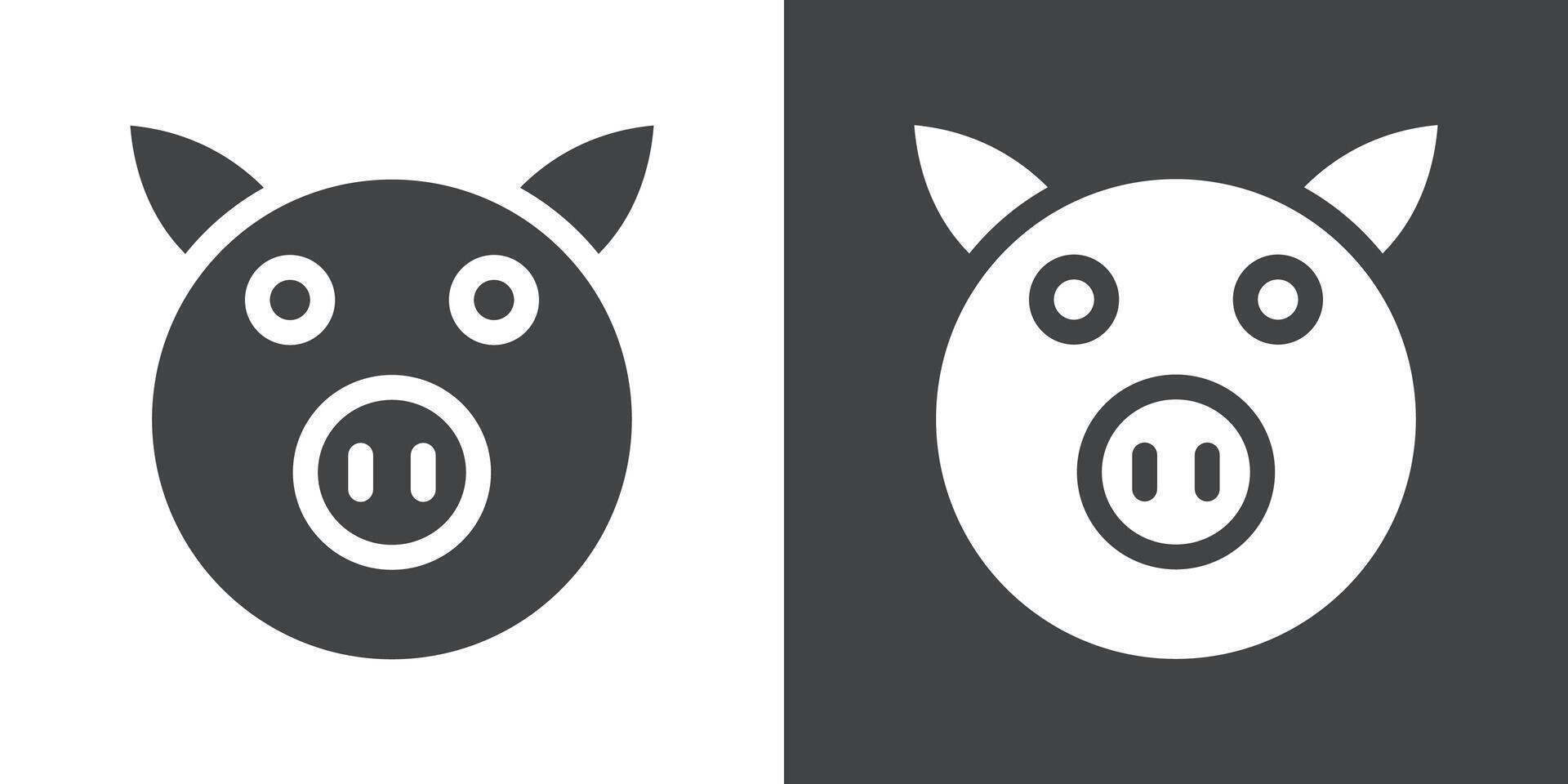 Pig face icon Flat set in black and white color vector