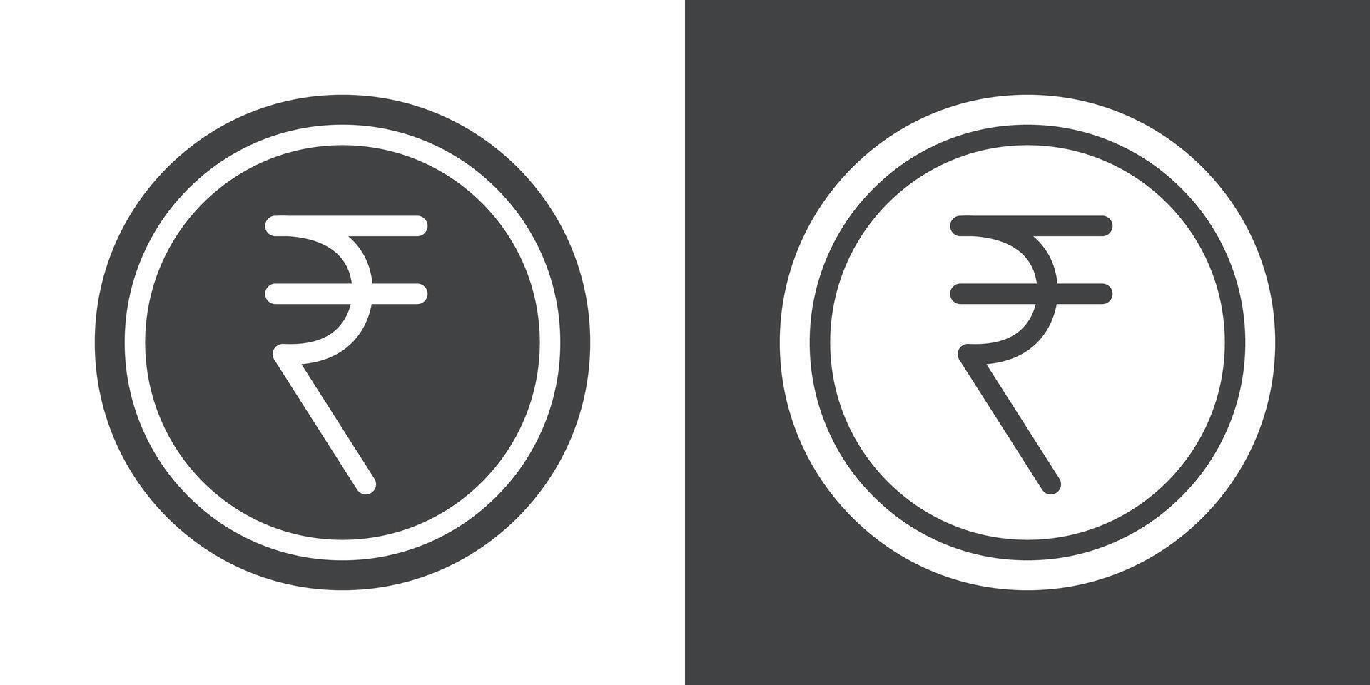 rupee currency icon Flat set in black and white color vector