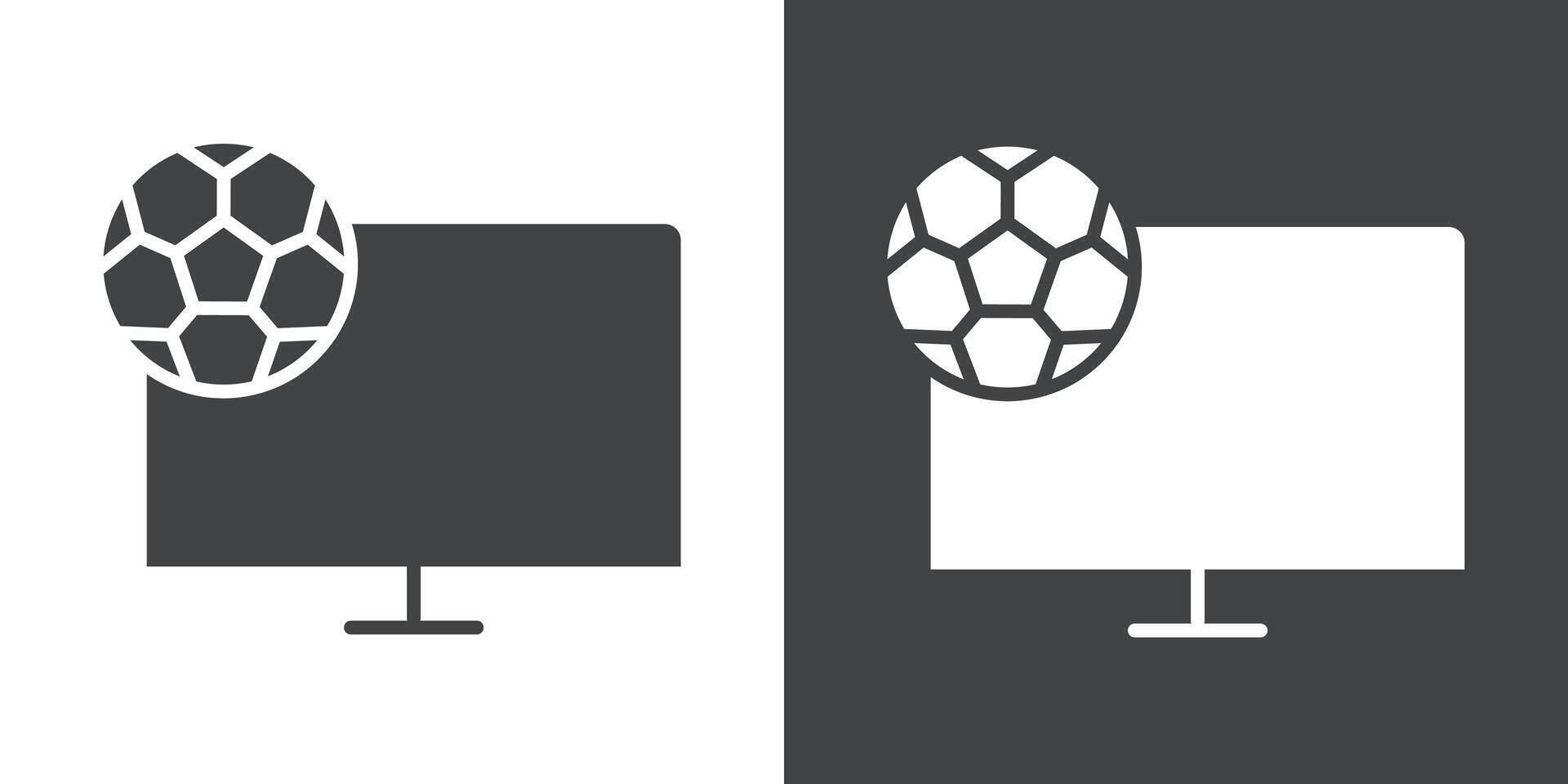 Soccer Live Match On TV icon Flat set in black and white color vector