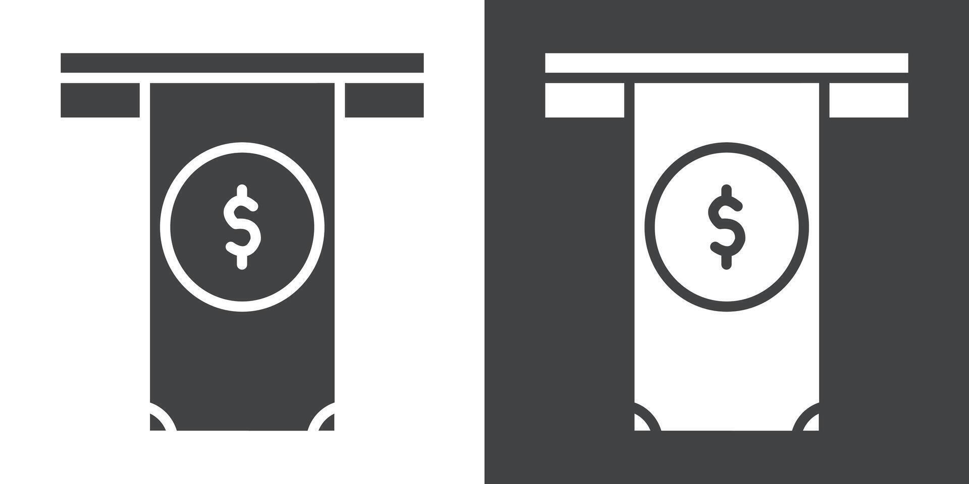 Withdraw Money in ATM icon Flat set in black and white color vector