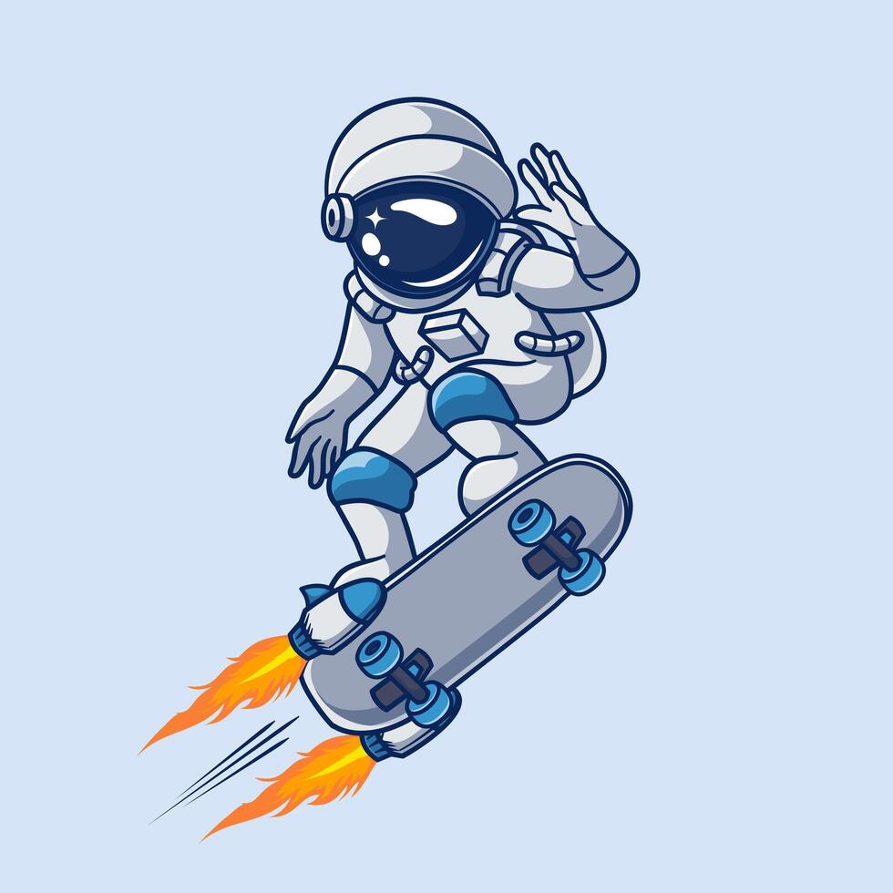 Hand-drawn illustration of an astronaut skateboarding vector