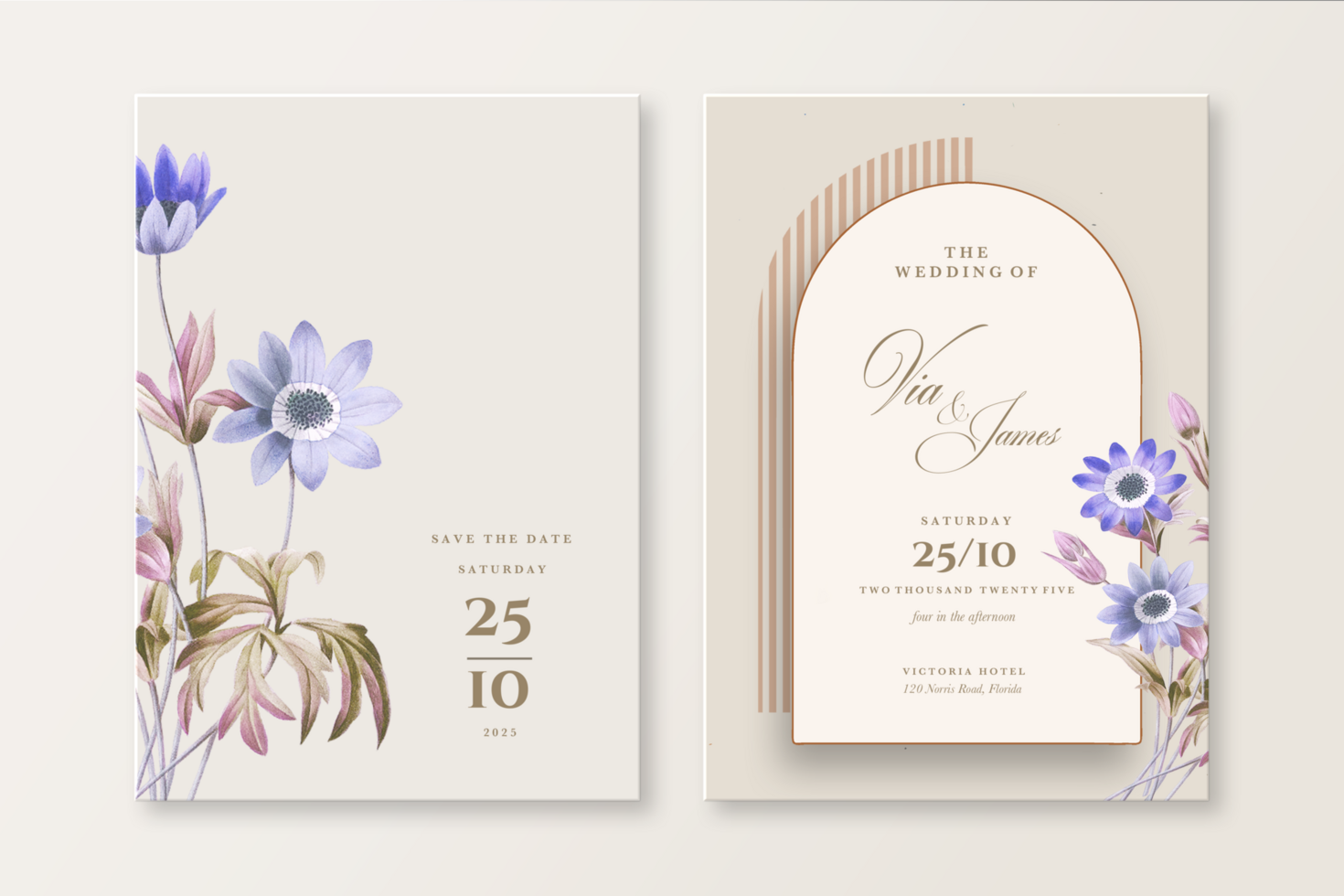 Geometric Wedding Invitation Template with Blue Flower psd