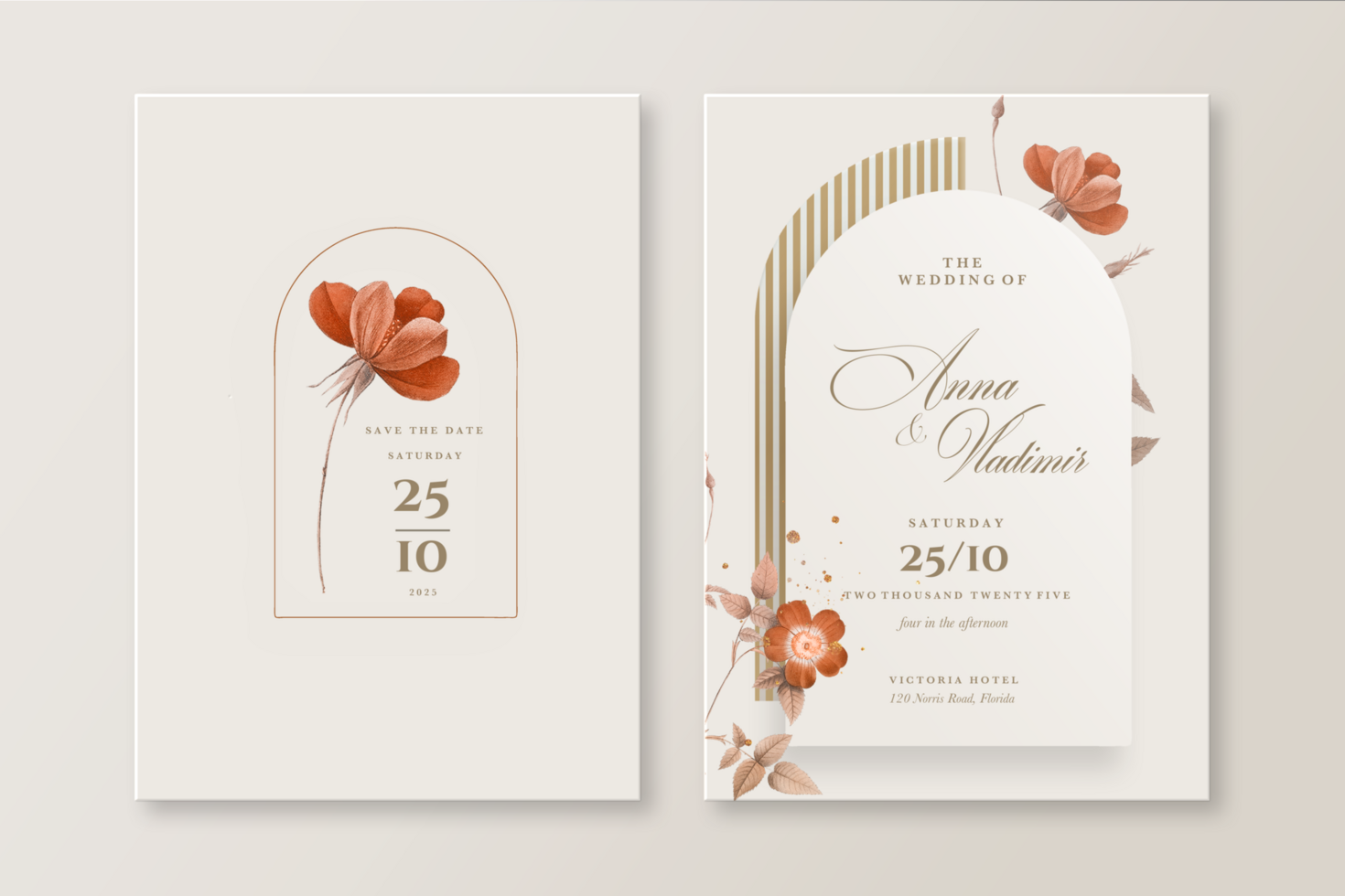 Geometric Wedding Invitation Template with Rose psd