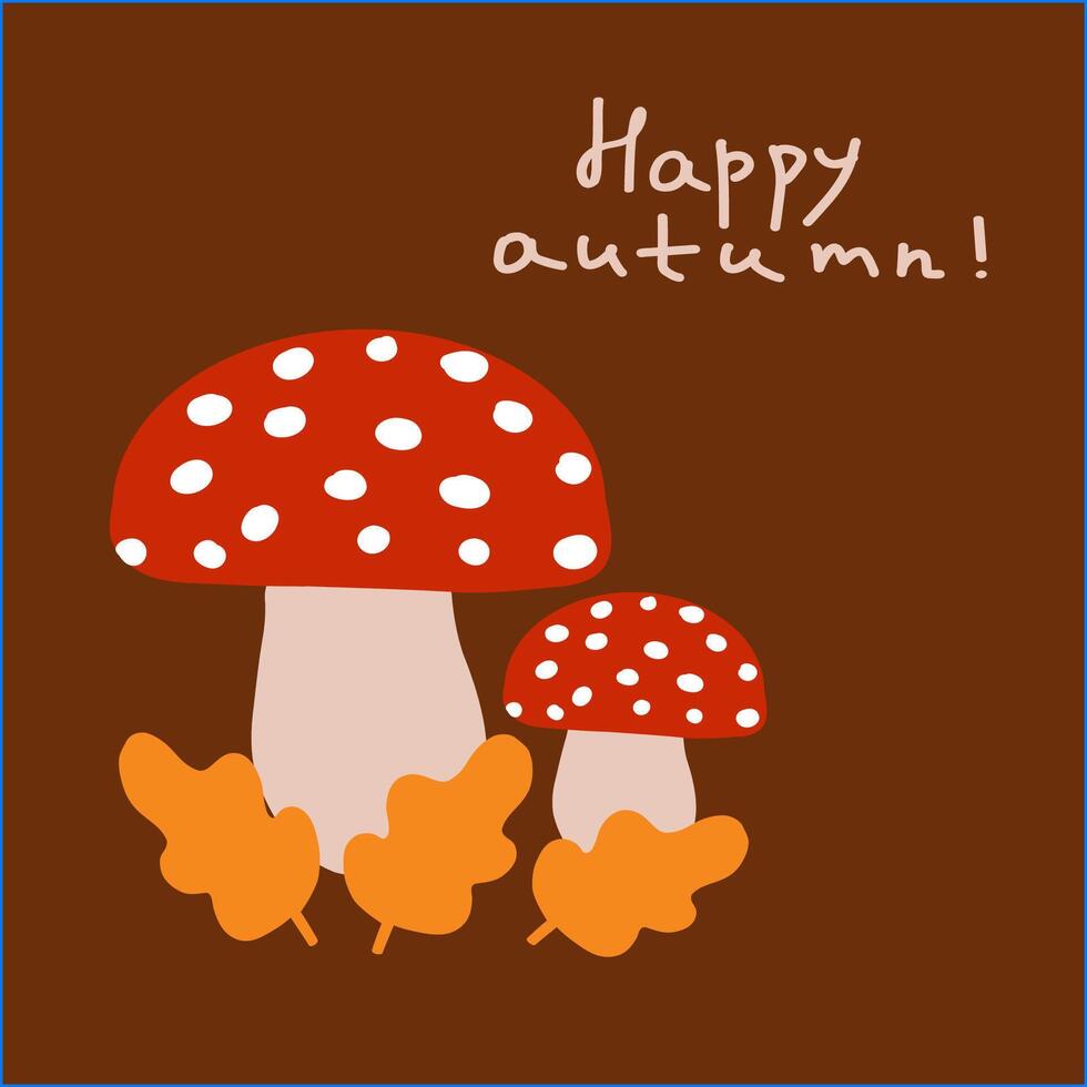 Red and white mushrooms with autumn leaves celebrating the seasonal change in a cozy, earthy design vector