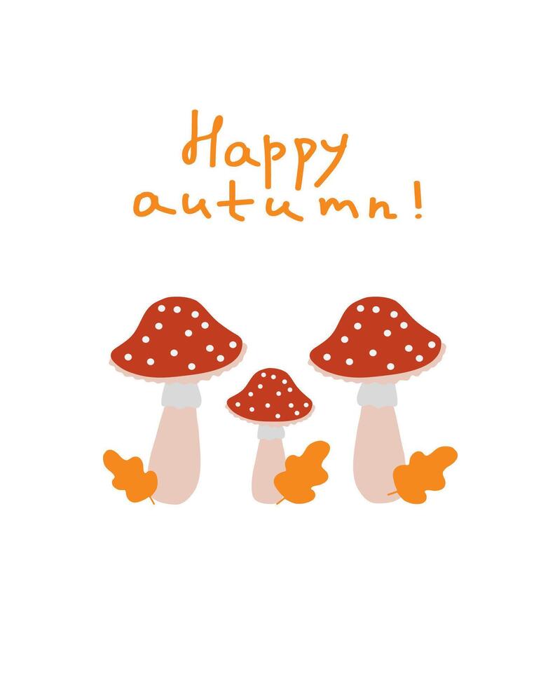 Happy autumn celebration featuring cheerful mushrooms and orange leaves in a whimsical design capturing the essence of the season vector