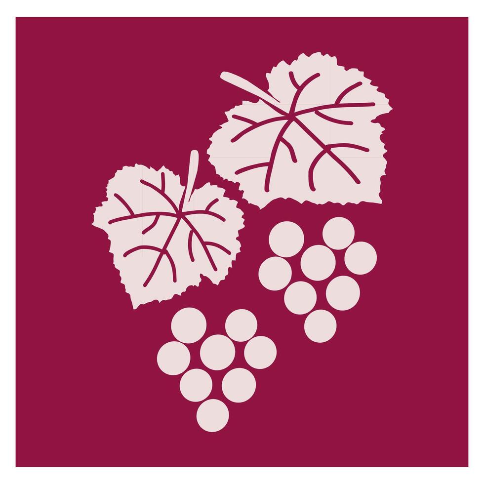 Clusters of wine grapes with green leaves against a burgundy background vector