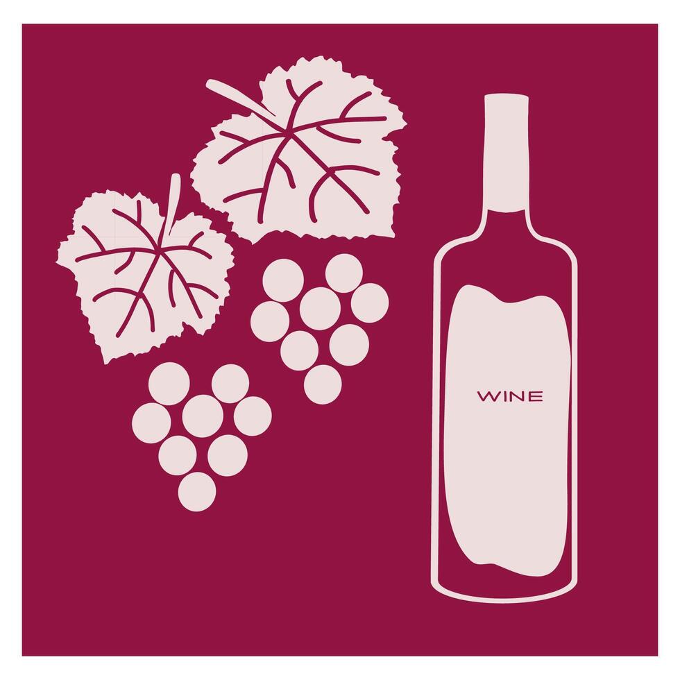 Wine grapes and a bottle displayed against a maroon background during a cozy evening vector