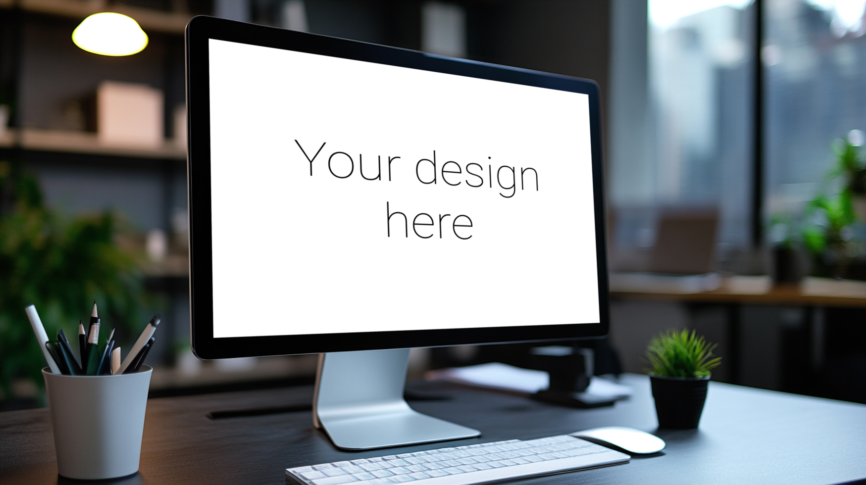 Digital Screen on Table with Keyboard and Mouse Mockup psd