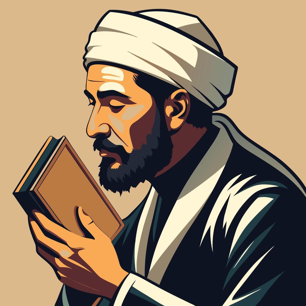 Pious man holding kissing religion books art illustration vector