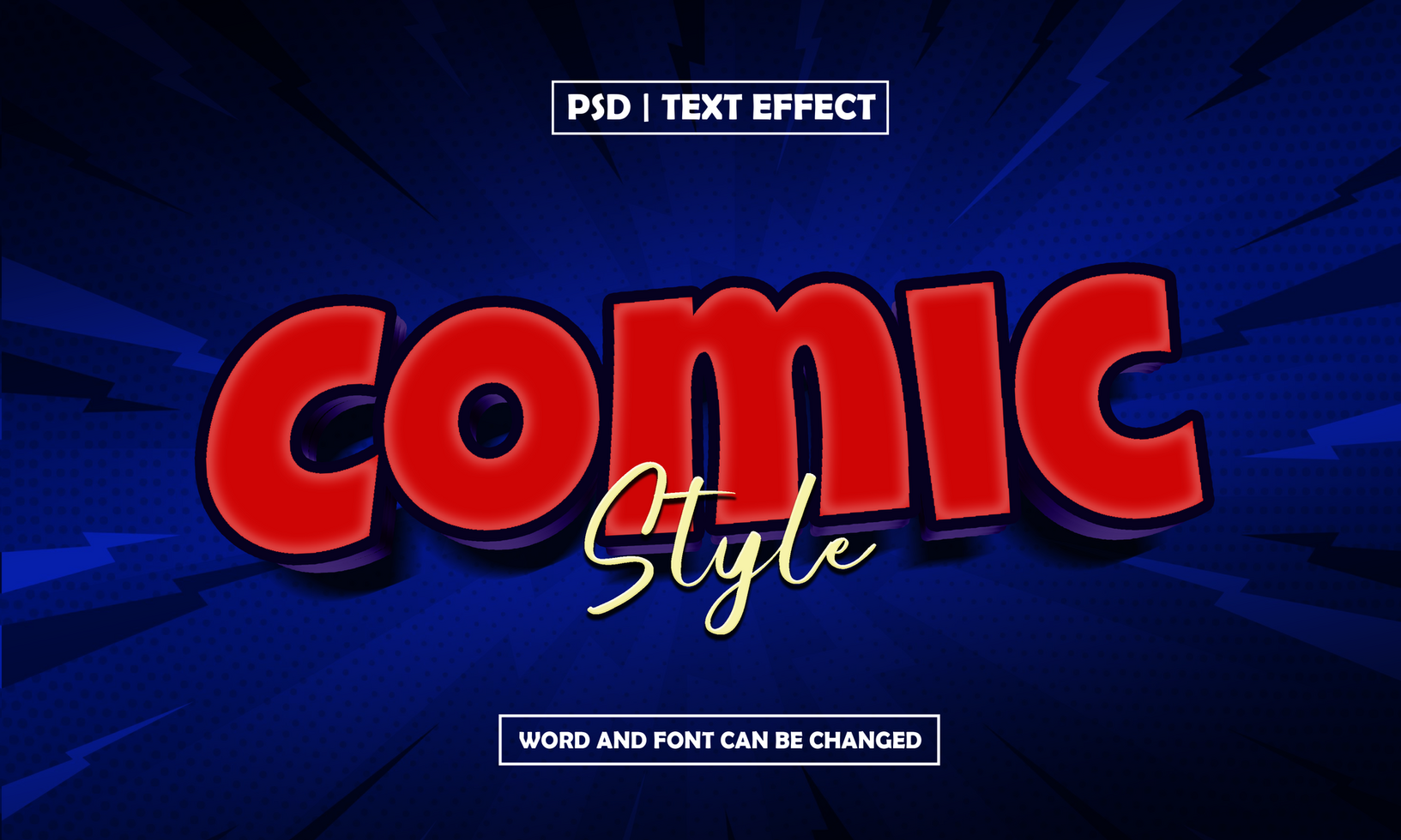 Comic Style 3D Editable Text Effect With Blue Background psd