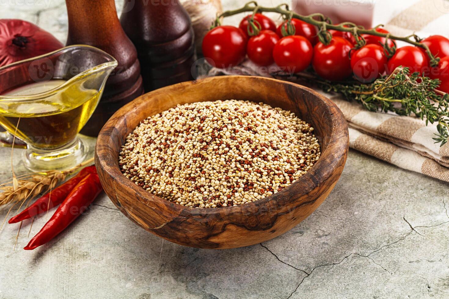 Raw dry quinoa seeds cereal photo