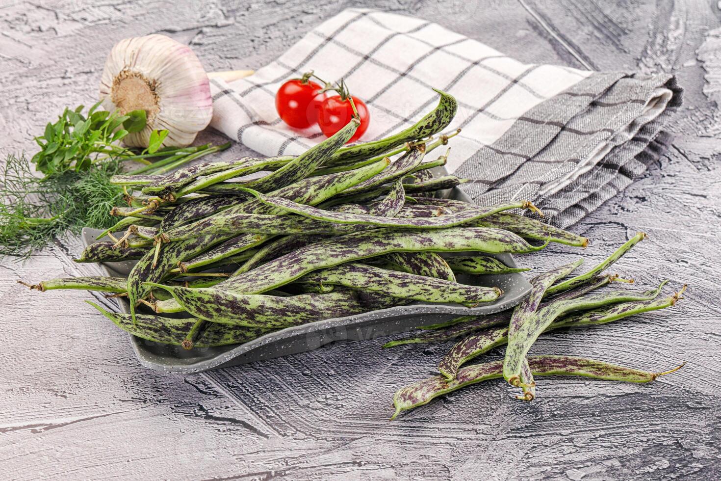 Fresh raw young green beans photo