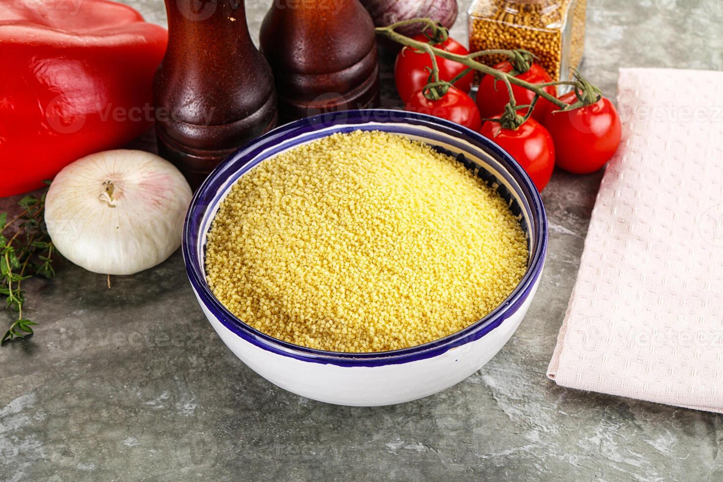 Raw dry wheat couscous grain photo
