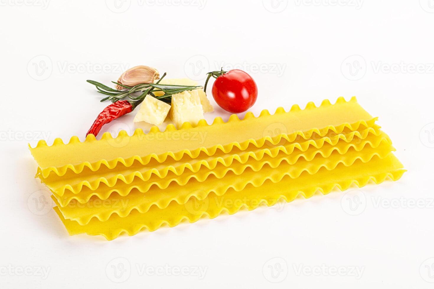 Uncooked raw Lasagna dry sheets photo