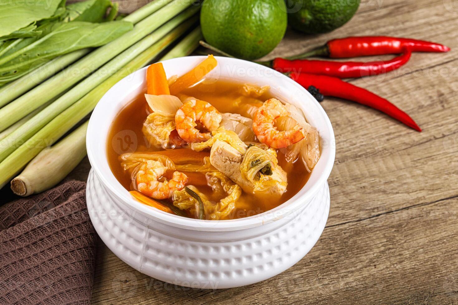 Korean kimchi soup with seafood photo