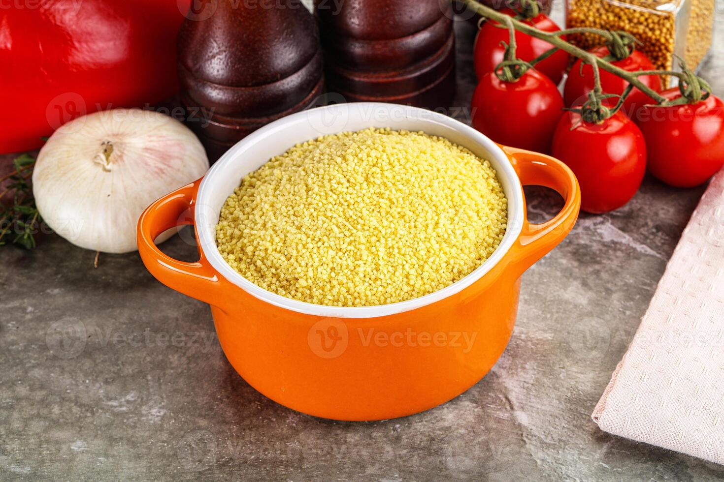 Raw dry wheat couscous grain photo