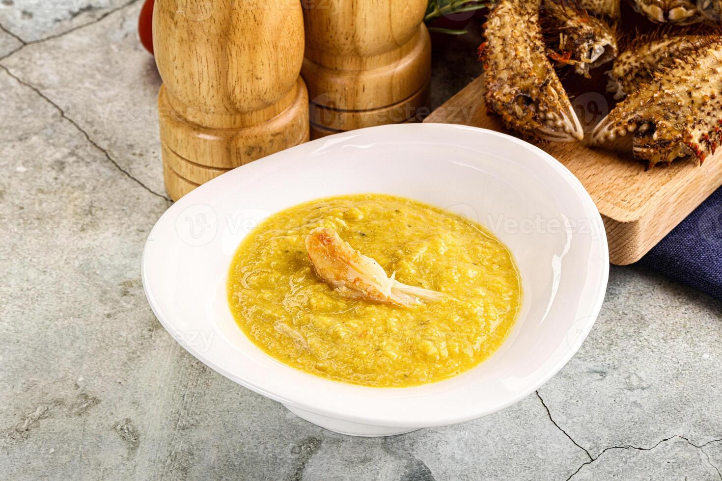 Corn cream soup with crab photo