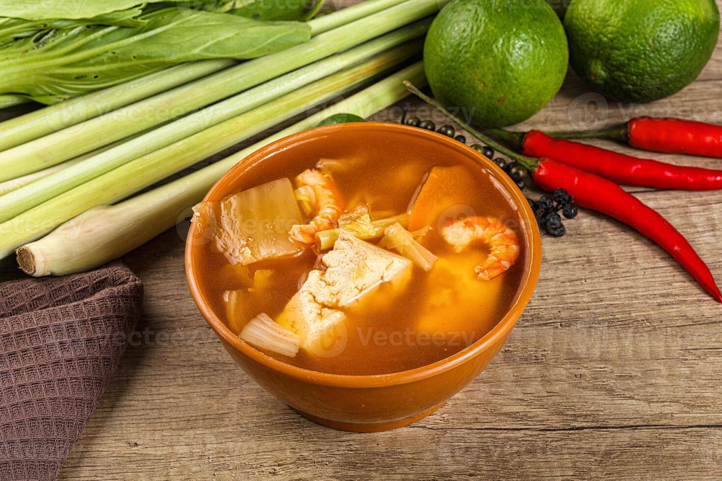 Korean kimchi soup with seafood photo