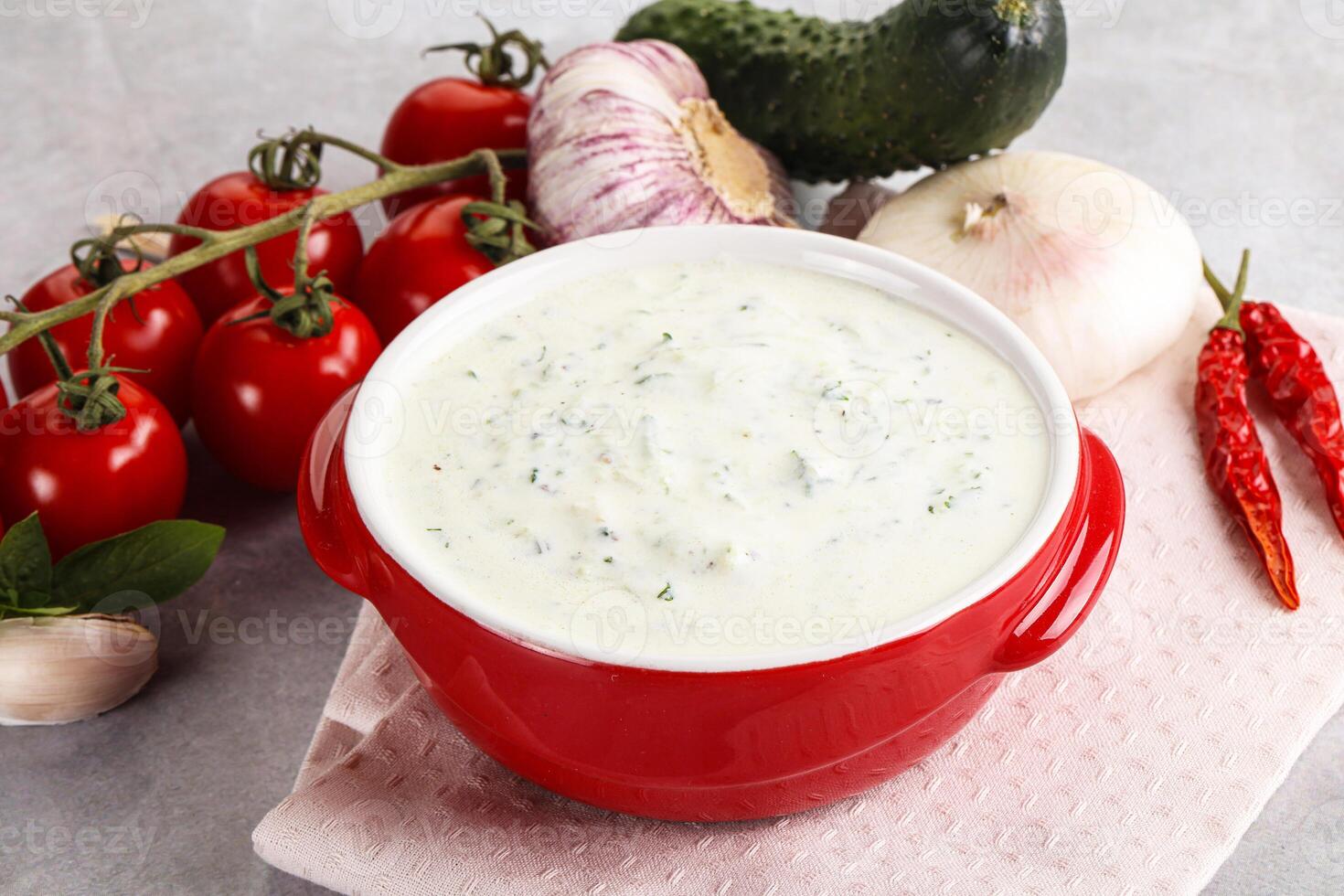 Traditional delicious appetizer greek tzatziki Turkish name cacik photo