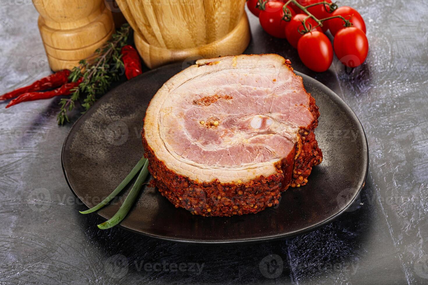 Tasty and fat smoked pork belly photo