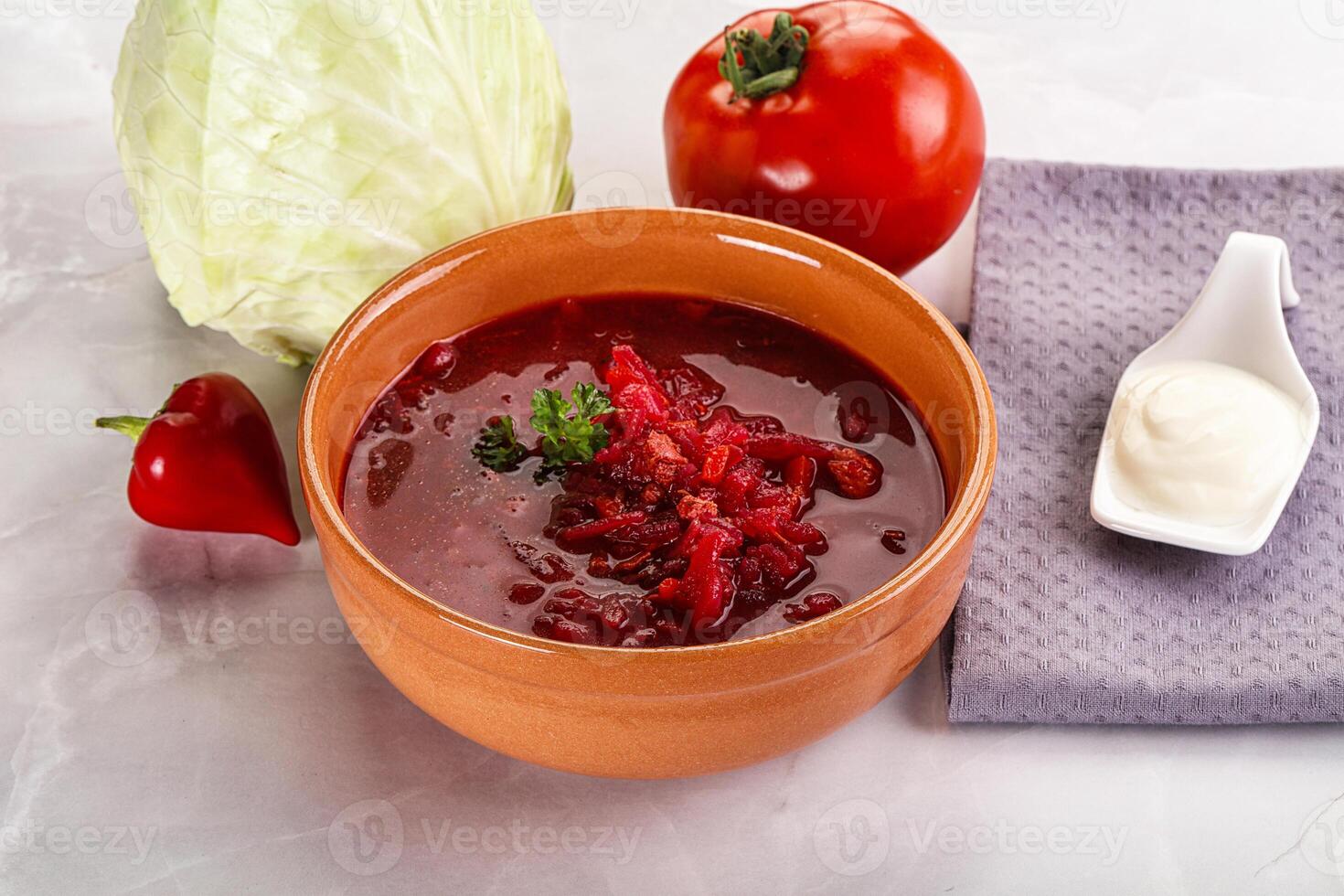 Borsch soup with cabbage and beetroot photo
