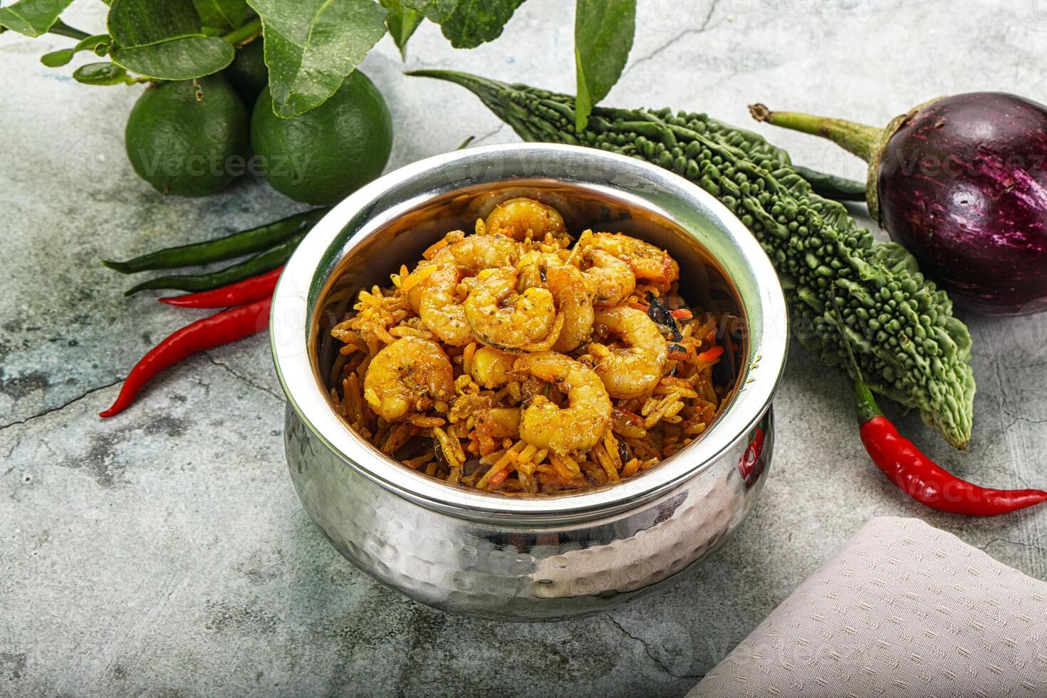 Indian cuisine - briani with prawns photo