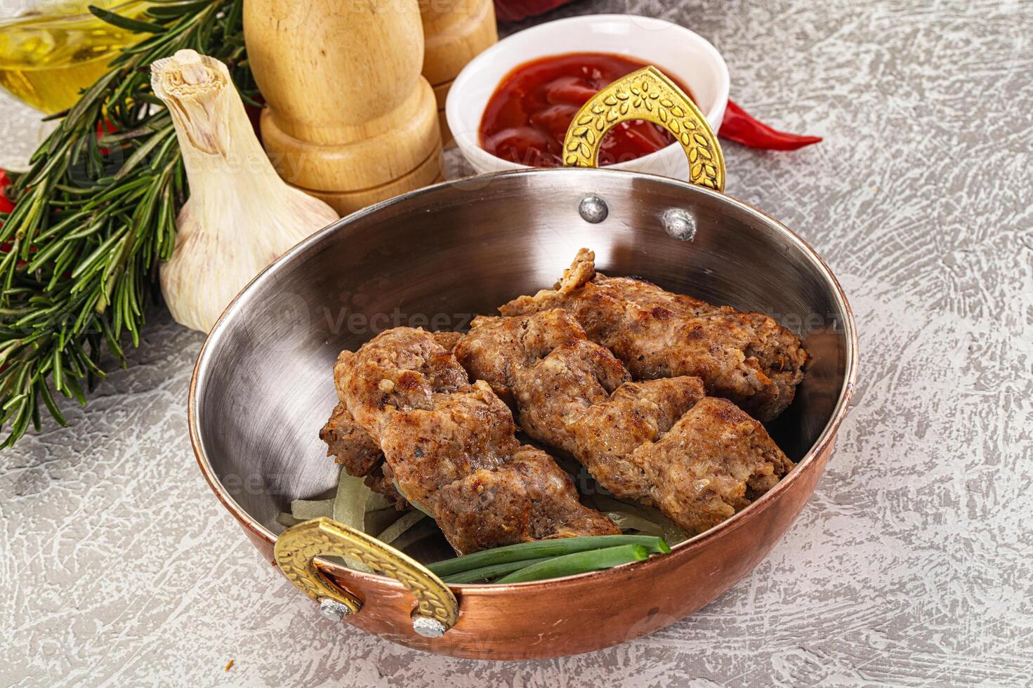 Beef kebab minced meat with onion photo
