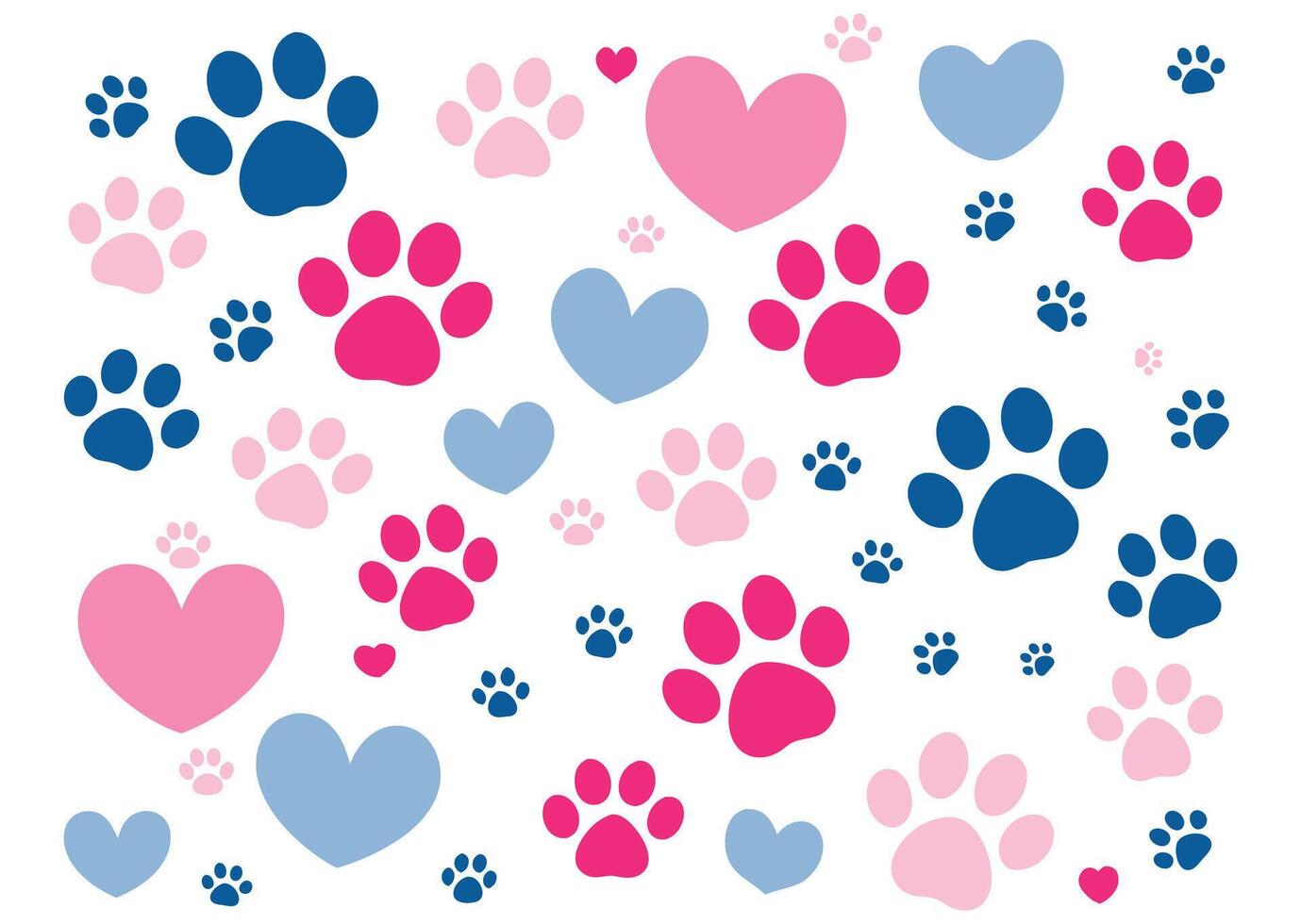 Cute paw feet and heart pattern vector