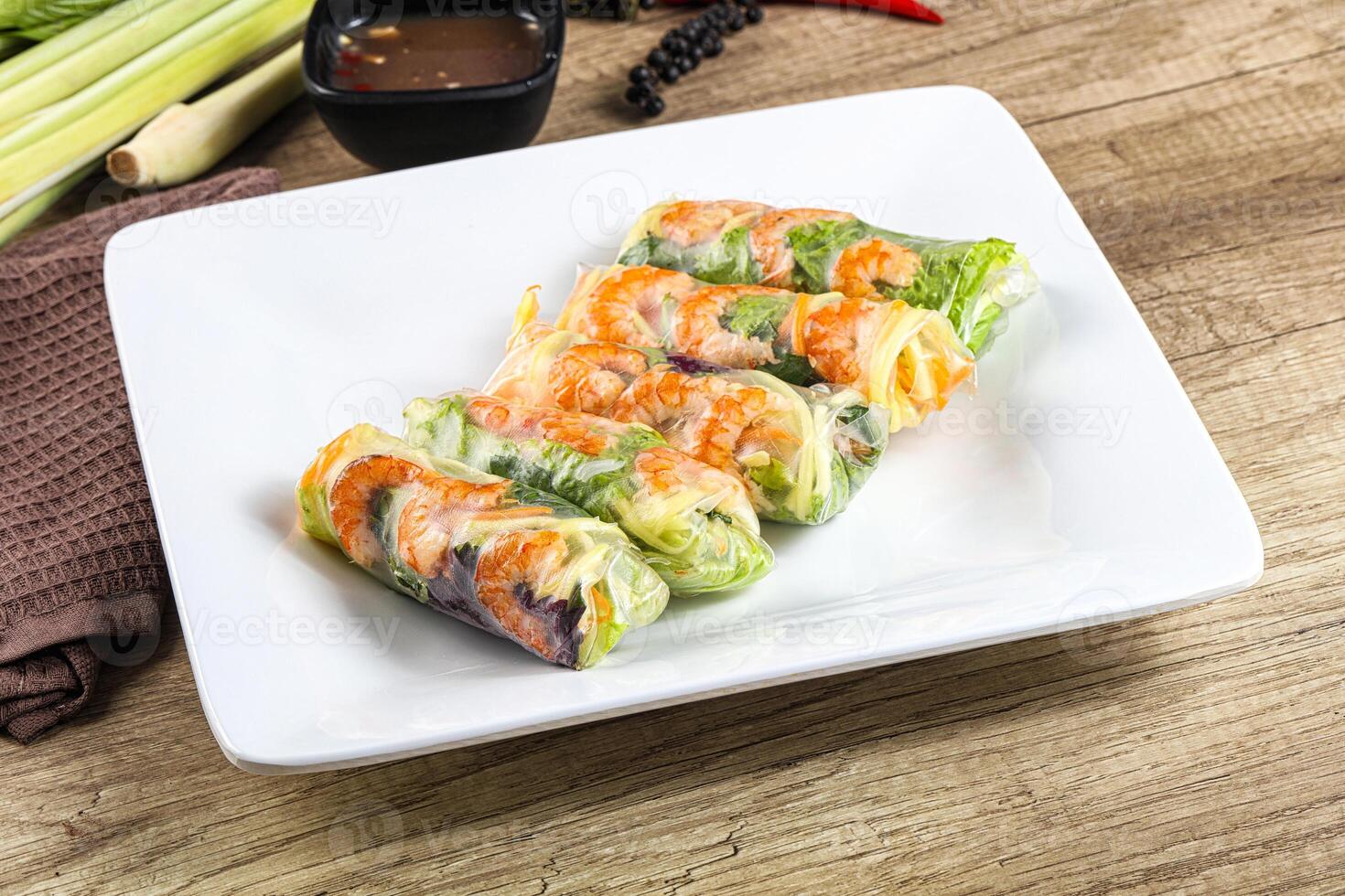 Vietnamese spring roll with prawn and mango photo