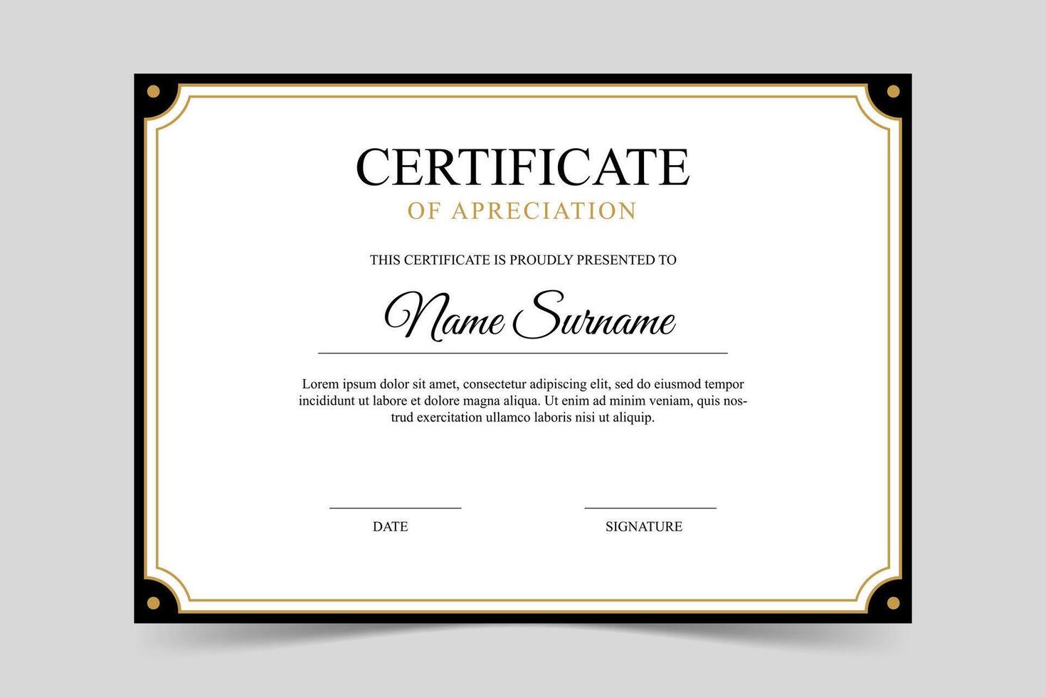 Modern elegant black and gold certificate template. Appreciation for business and education. illustration vector