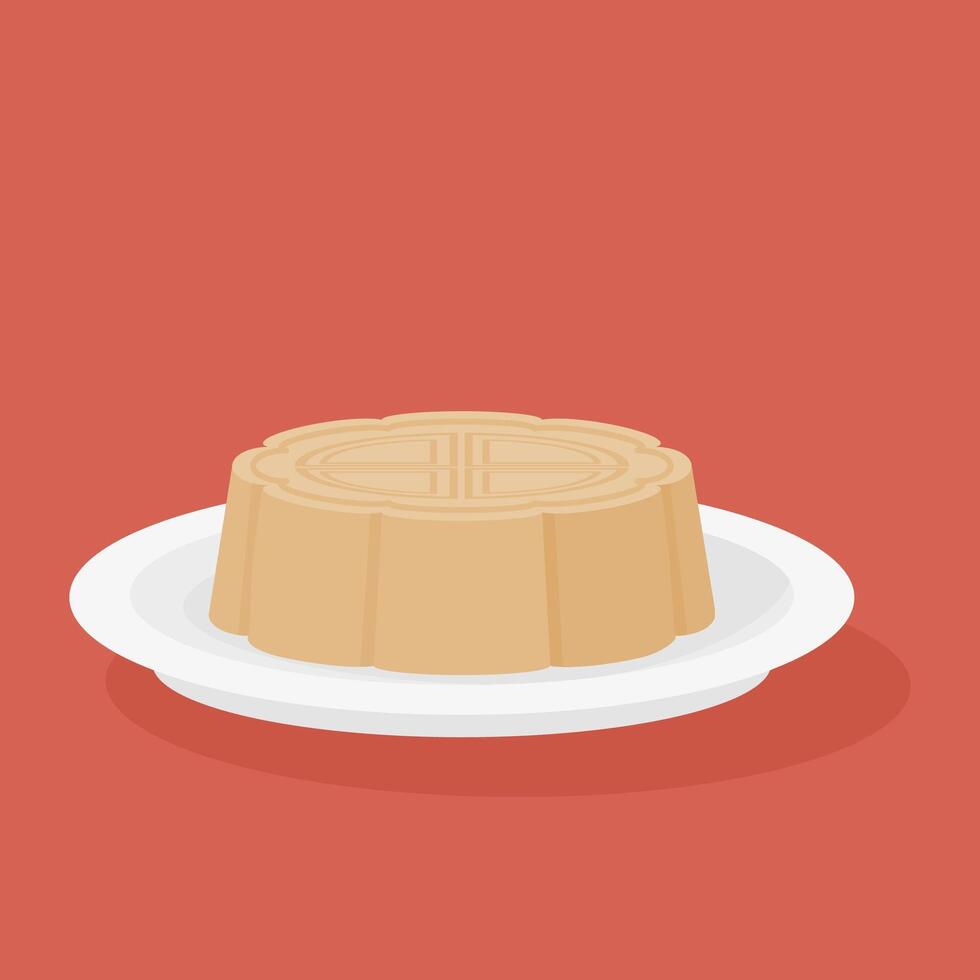 Moon cake illustration on red background. Flat design. vector