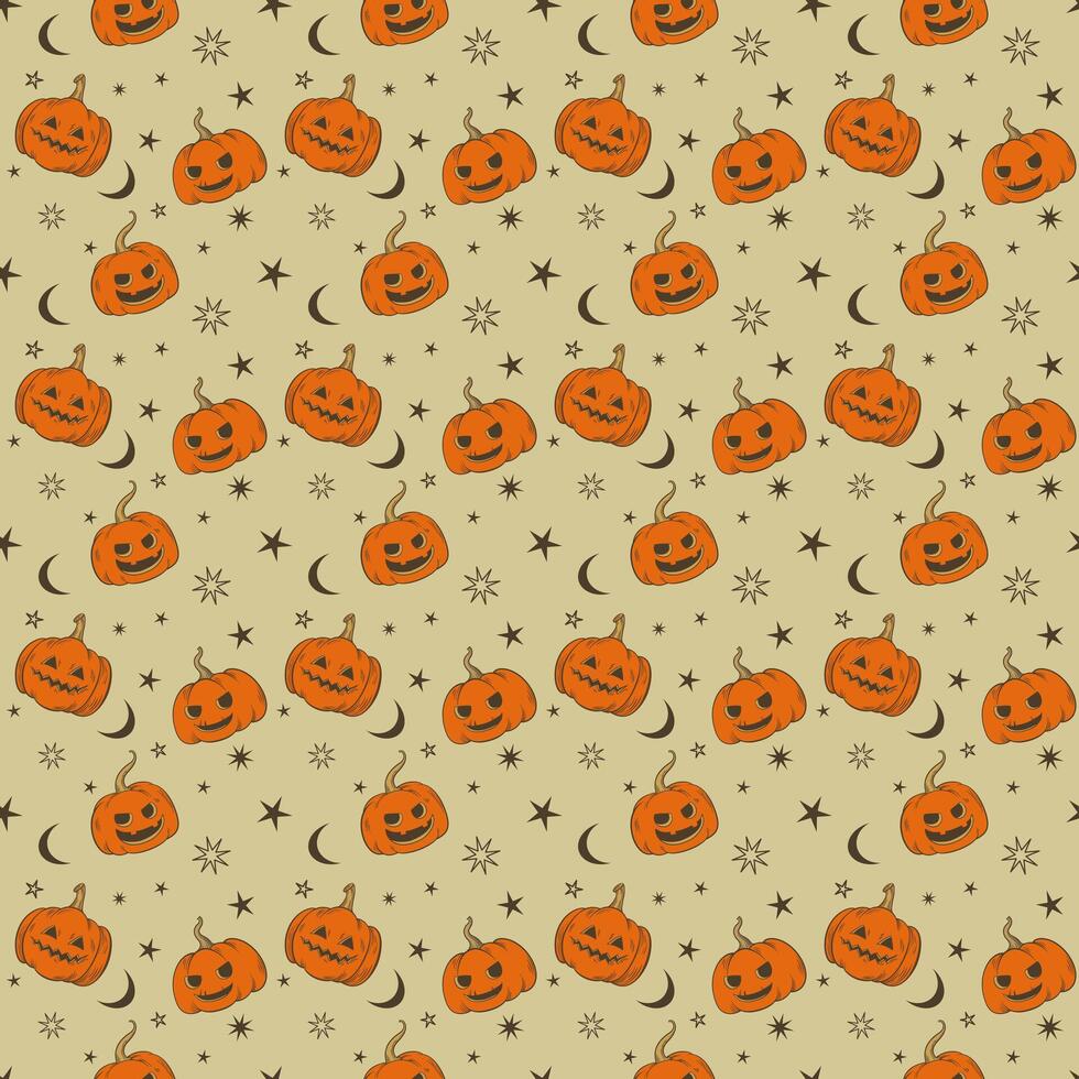 Seamless pattern with Halloween pumpkin and star. vector